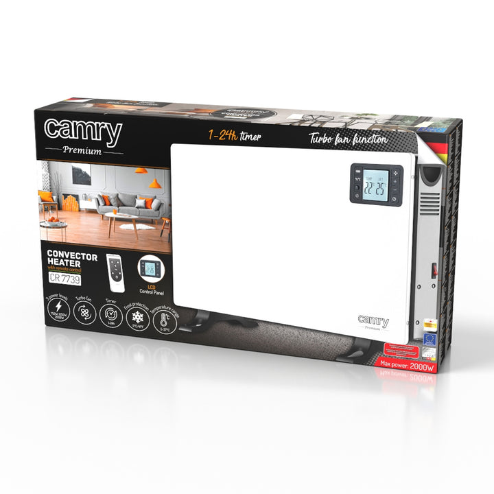 Convector Camry, potencia 2000W, panel LCD, mando a distancia, temporizador, termostato, CR 7739