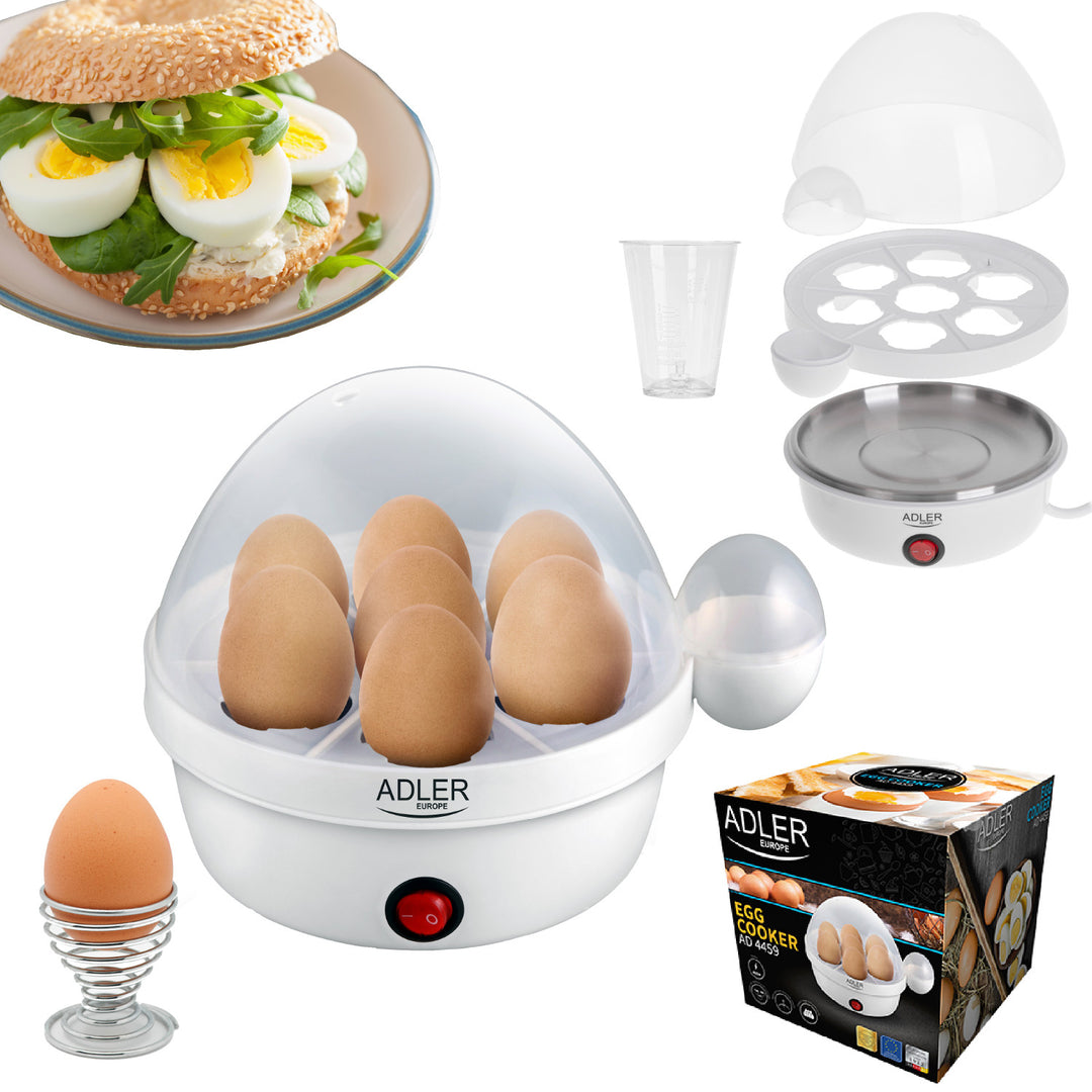 Cocedor de huevos automático Adler, para 7 huevos, potencia 450W, blanco, AD 4459