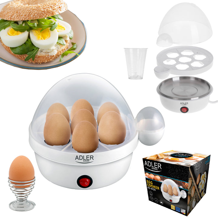 Cocedor de huevos automático Adler, para 7 huevos, potencia 450W, blanco, AD 4459