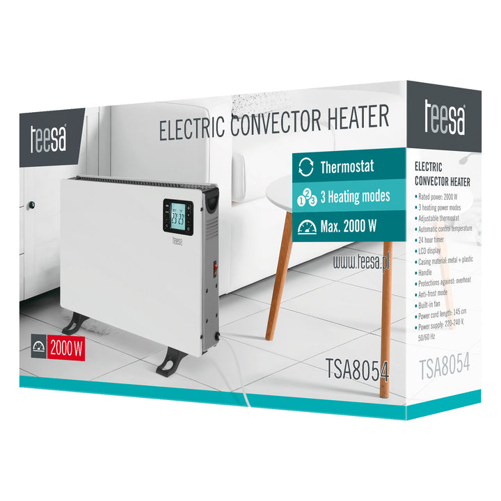 Convector Teesa, función temporizador, control de temperatura, modo antihielo, mando a distancia, TSA8054