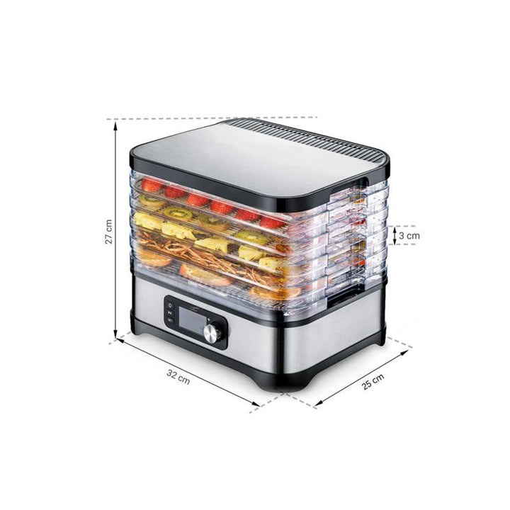Secador para setas, verduras, frutas, carnes LTC, potencia regulable, base antideslizante, 5 bandejas, apto para lavavajillas, metal, con display, LXSR002