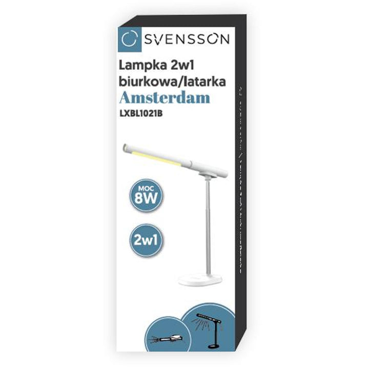 Svensson lámpara de oficina / linterna, 2 en 1, 8W de potencia, carga USB-C, control de brillo, LXBL1021B
