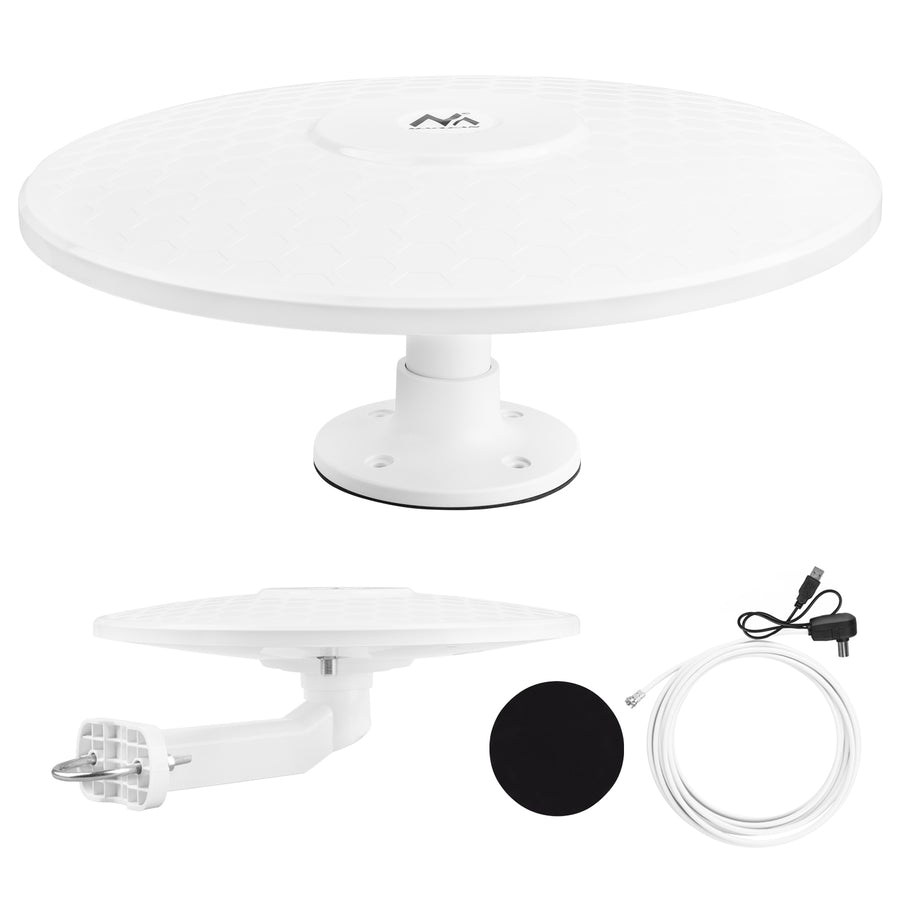 Antena omnidireccional Maclean DVB-T/T2 HEVC, activa, camper, fijación central por cable, MCTV-104