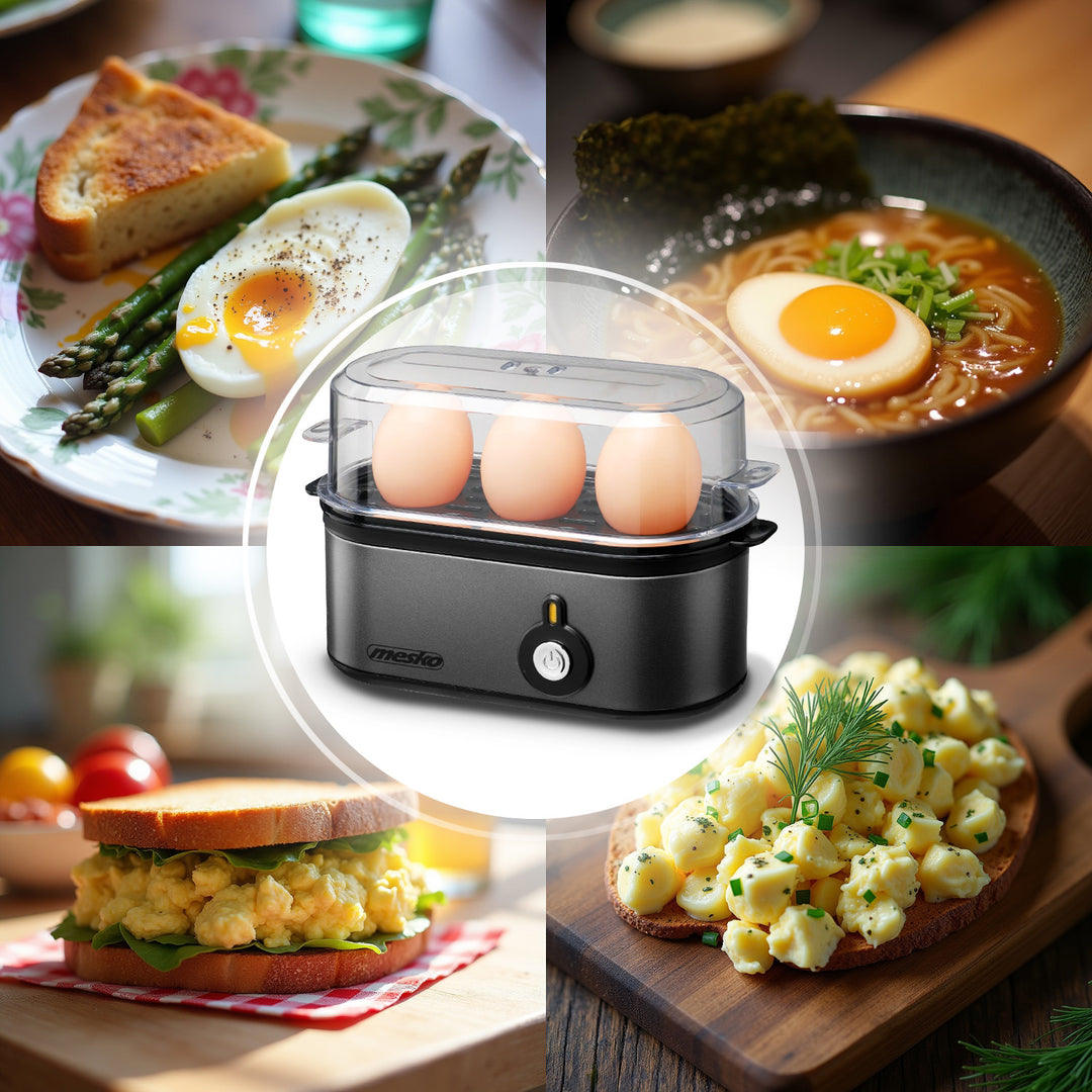 Cocedor de huevos Mesko para 3 huevos, potencia 210W, fase de cocción seleccionable, indicador luminoso, MS 4485
