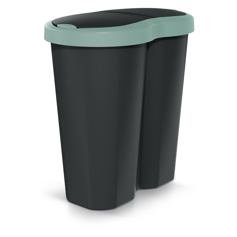 Papelera Compacta R Duo, verde/negro, capacidad 40L, un compartimento, dos tapas, NDRF40-5575C_S411