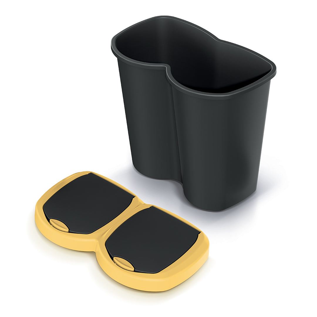 Cubo de basura Compacta B Duo, amarillo/negro, capacidad 40L, un compartimento, dos tapas, versión para montaje en pared, NDBS40-1215C_S411