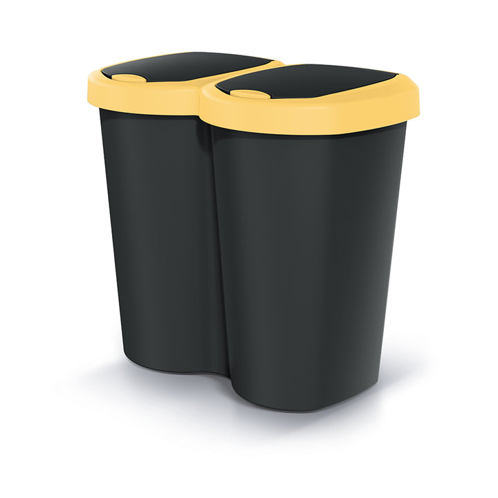 Cubo de basura Compacta B Duo, amarillo/negro, capacidad 40L, un compartimento, dos tapas, versión para montaje en pared, NDBS40-1215C_S411