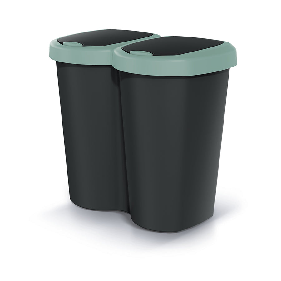 Cubo de basura Compacta B Duo, verde/negro, capacidad 40L, un compartimento, dos tapas, versión para montaje en pared, NDBS40-5575C_S411