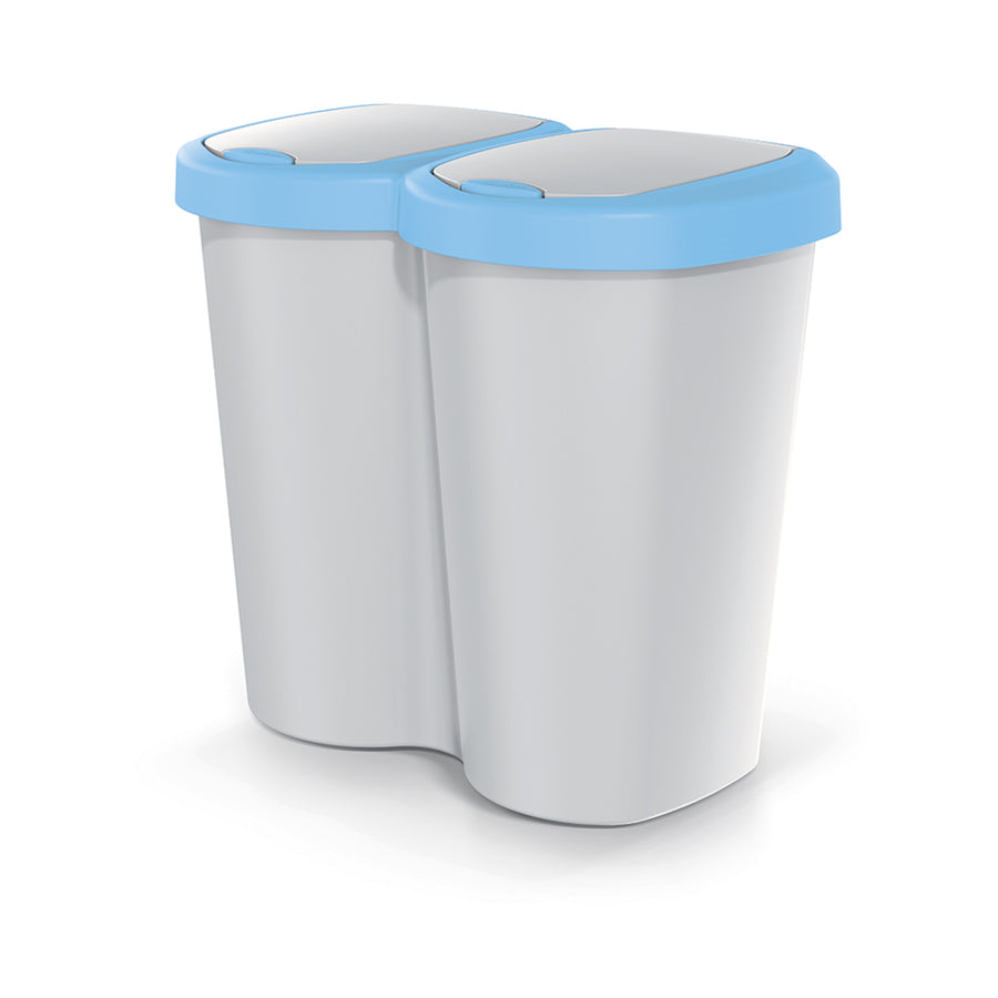 Cubo de basura Compacta B Duo, azul/achemira, capacidad 40L, un compartimento, dos tapas, versión para montaje en pared, NDBS40-2717C_427C