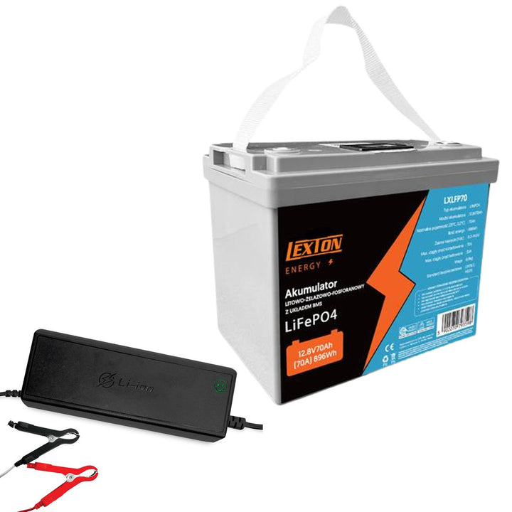 Batería LiFePo4 de fosfato de hierro y litio Lexton, con BMS, 12,8 V, 70 Ah, LXLFP70 + rectificador de batería LiFePO4 de LTC Energy