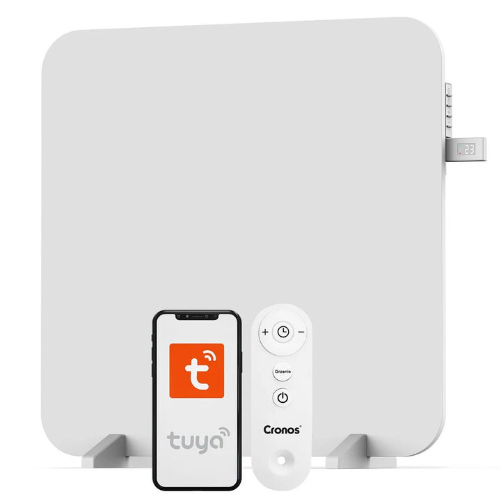 Calefactor infrarrojo Cronos, 450W, con termostato y mando a distancia, regulable de 10°C a 50°C, baja pérdida de energía, Titanio CR-500