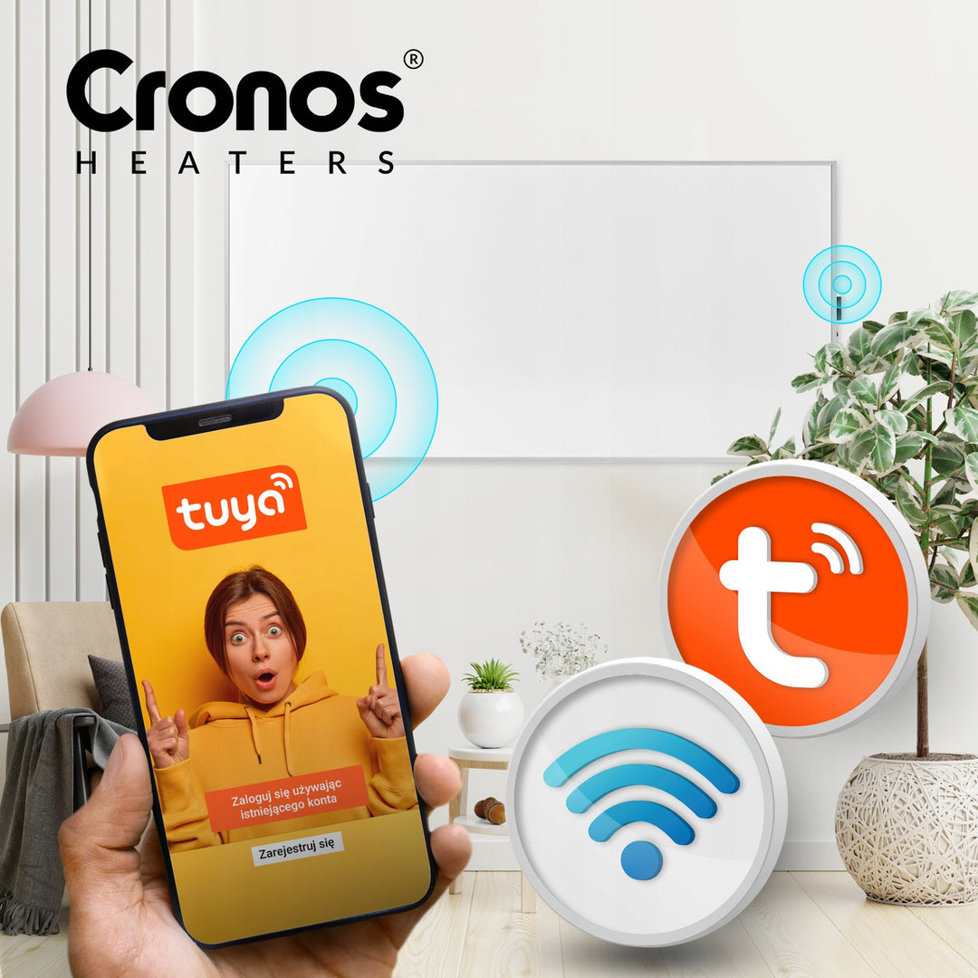 Calefactor de infrarrojos Cronos, 770 W, controlado por smartphone, termostato integrado, tasa de conversión del 98%, protección IP44, Synthelith PRO CRP-770TWP