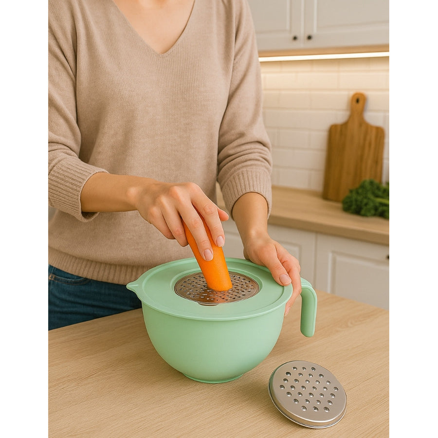 Práctico bol de cocina, plástico, 2 ralladores de acero, menta, 5612066512
