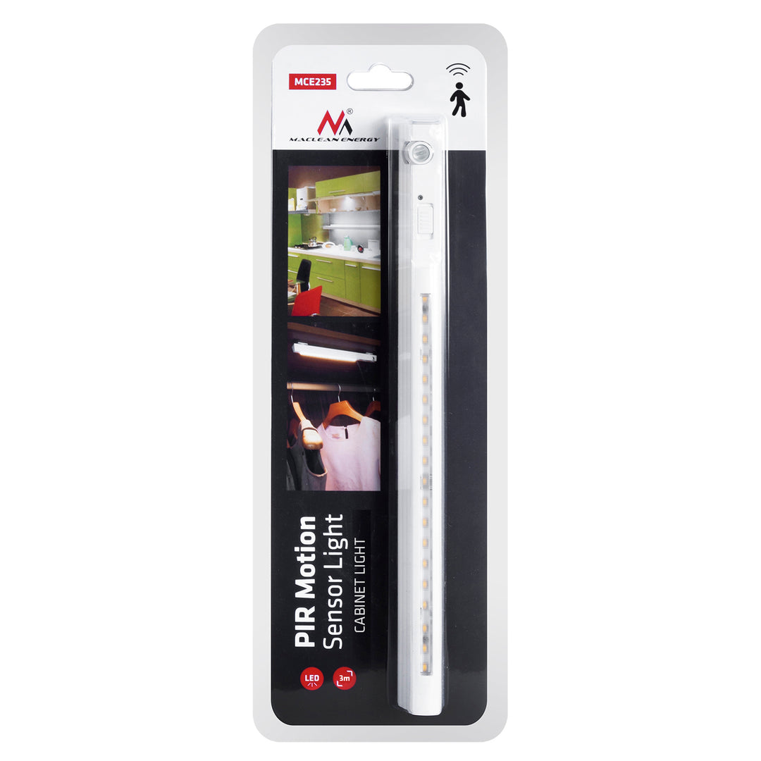 Lámpara LED Maclean, con sensor móvil, gancho, ON/OFF/AUTO, temp. 4000K, alcance 3m, MCE235 + 3x pilas alcalinas Varta Industrial AAA