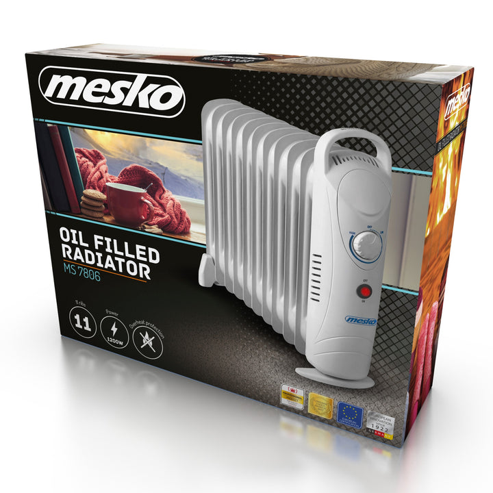 Calentador de aceite Mesko, 11 costillas, 1200W, control de temperatura, gris, MS 7806