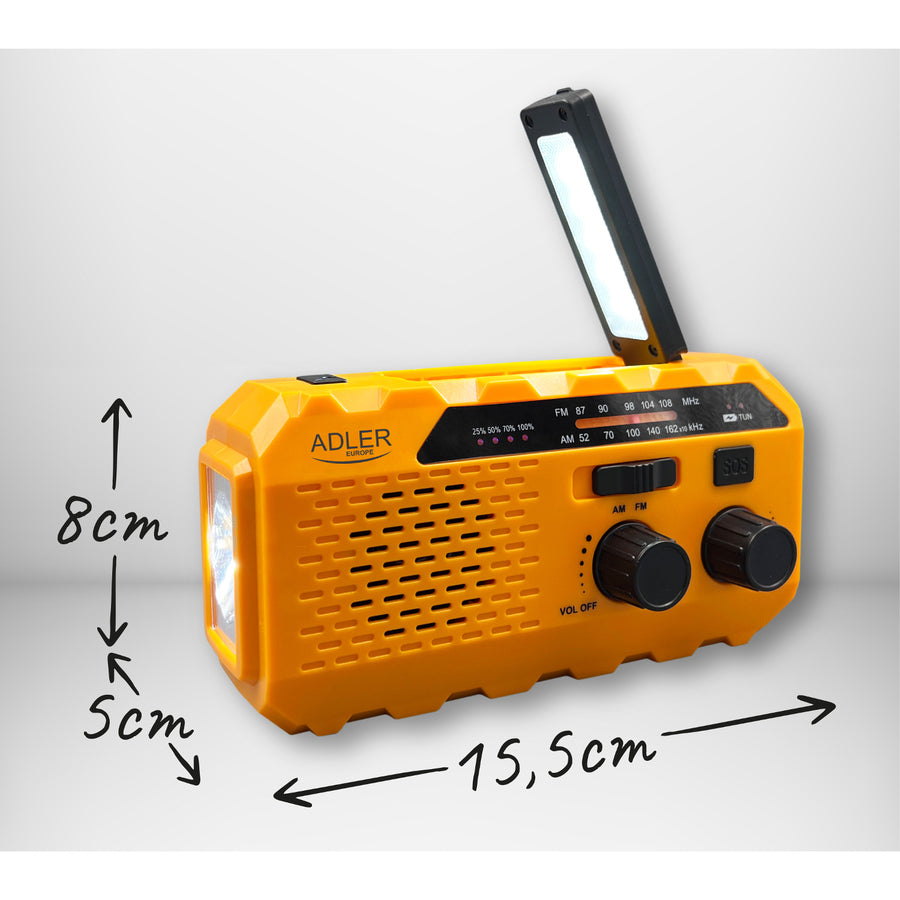 Radio solar Adler, batería recargable de 1200 mAh, linterna, manivela, AD 1197