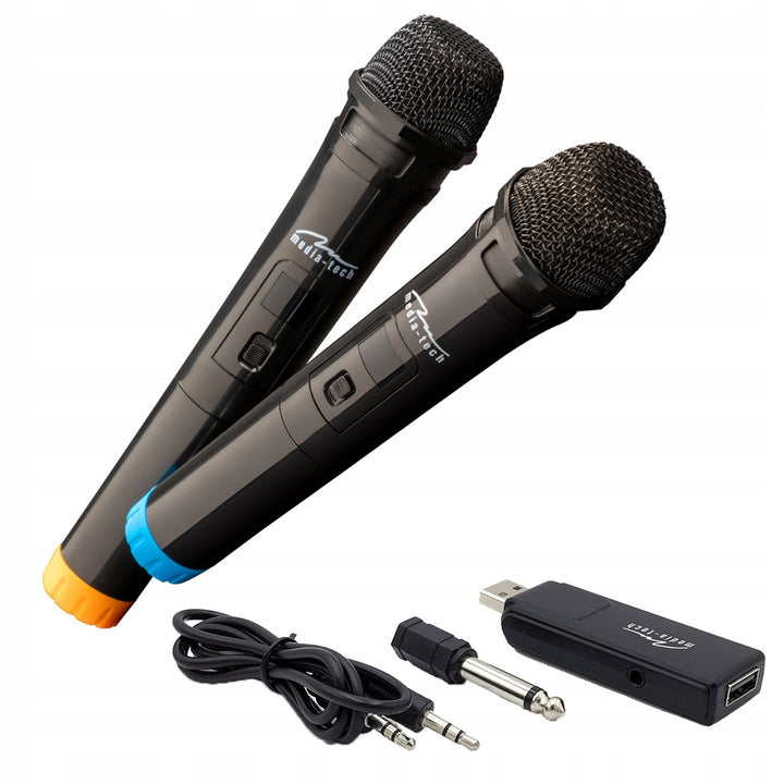 Dos micrófonos inalámbricos con receptor USB para altavoz con función karaoke, Mediatech MT395
