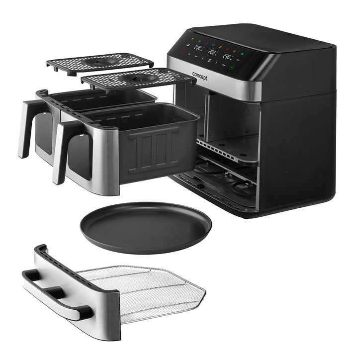 Freidora Concept sin grasa, 3 cajones separados, cocción sincronizada, 8 programas preajustados, FR9000