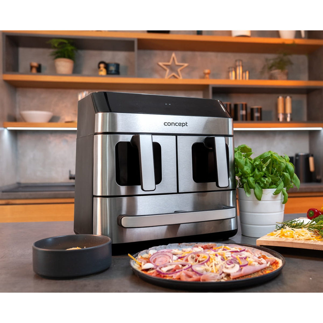 Freidora Concept sin grasa, 3 cajones separados, cocción sincronizada, 8 programas preajustados, FR9000