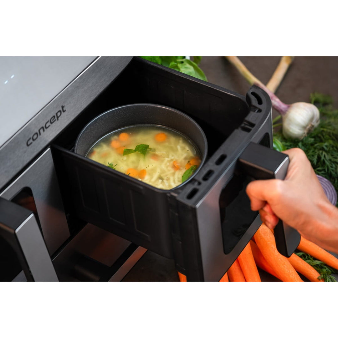 Freidora Concept sin grasa, 3 cajones separados, cocción sincronizada, 8 programas preajustados, FR9000