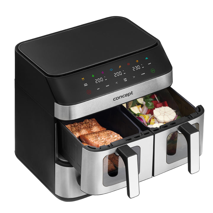 Freidora Concept sin grasa, 3 cajones separados, cocción sincronizada, 8 programas preajustados, FR9000