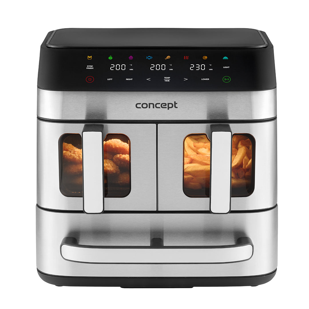 Freidora Concept sin grasa, 3 cajones separados, cocción sincronizada, 8 programas preajustados, FR9000
