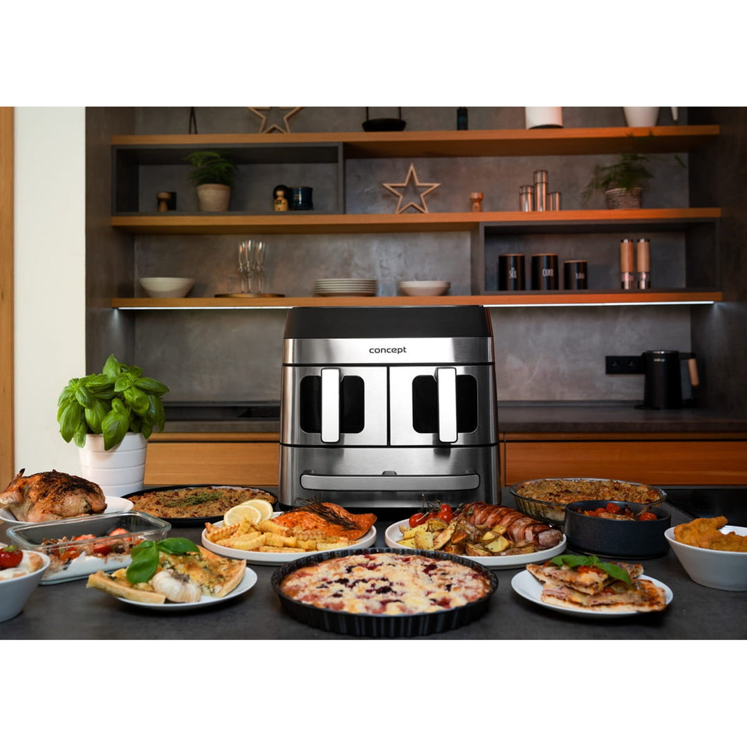 Freidora Concept sin grasa, 3 cajones separados, cocción sincronizada, 8 programas preajustados, FR9000