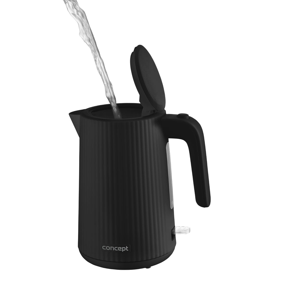 Concept hervidor eléctrico de plástico, 1,7L, diseño estriado, triple sistema de seguridad, filtro de sedimentos, indicador de nivel de agua, negro, RK2391