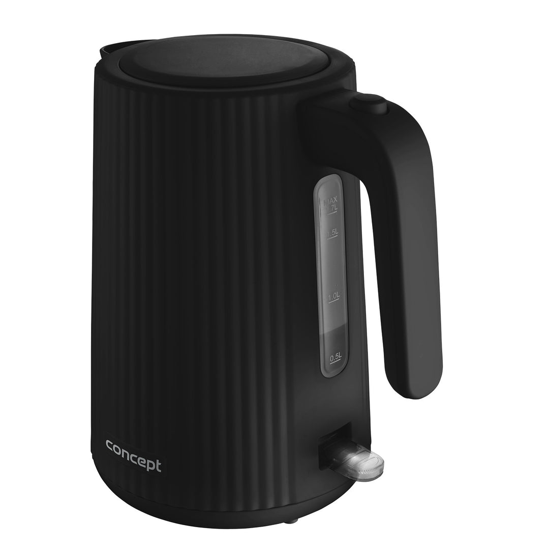 Concept hervidor eléctrico de plástico, 1,7L, diseño estriado, triple sistema de seguridad, filtro de sedimentos, indicador de nivel de agua, negro, RK2391
