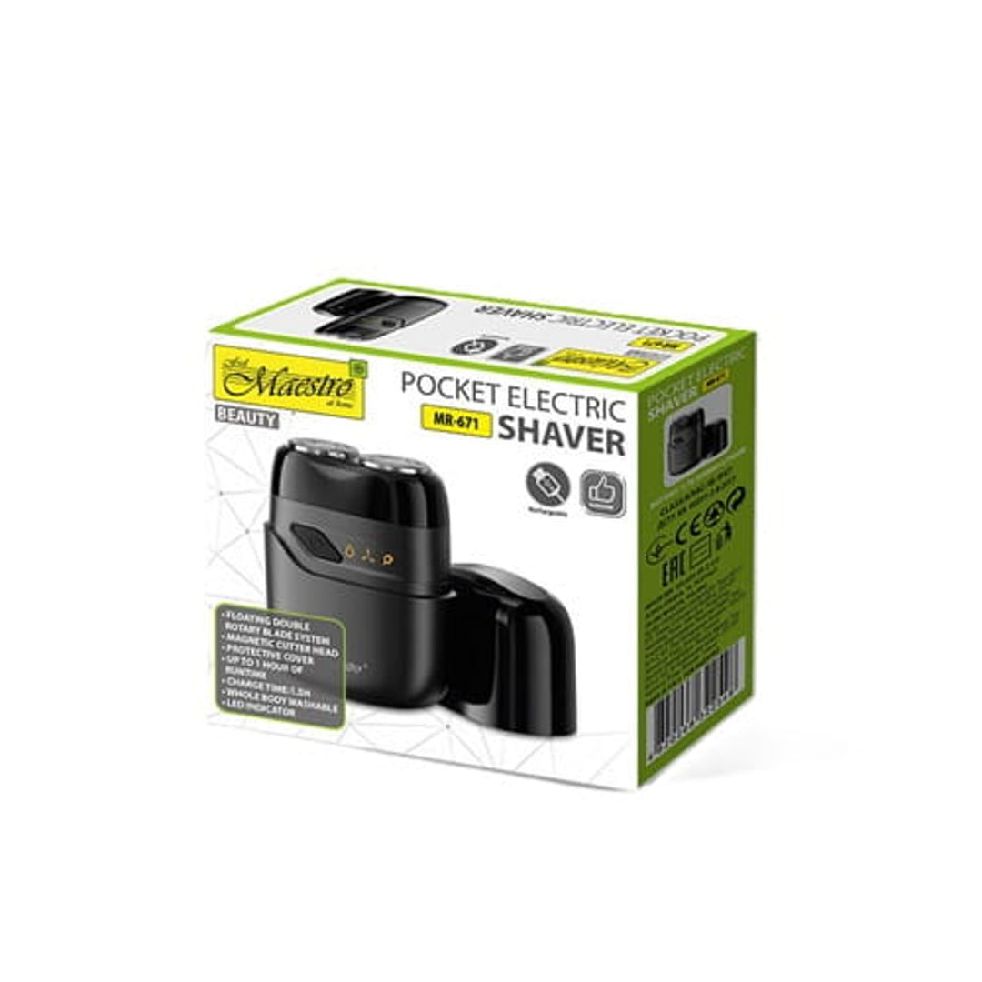Afeitadora eléctrica Maestro, 2 cabezales, carga USB C, autonomía de hasta 60 minutos, fácil limpieza, MR-671