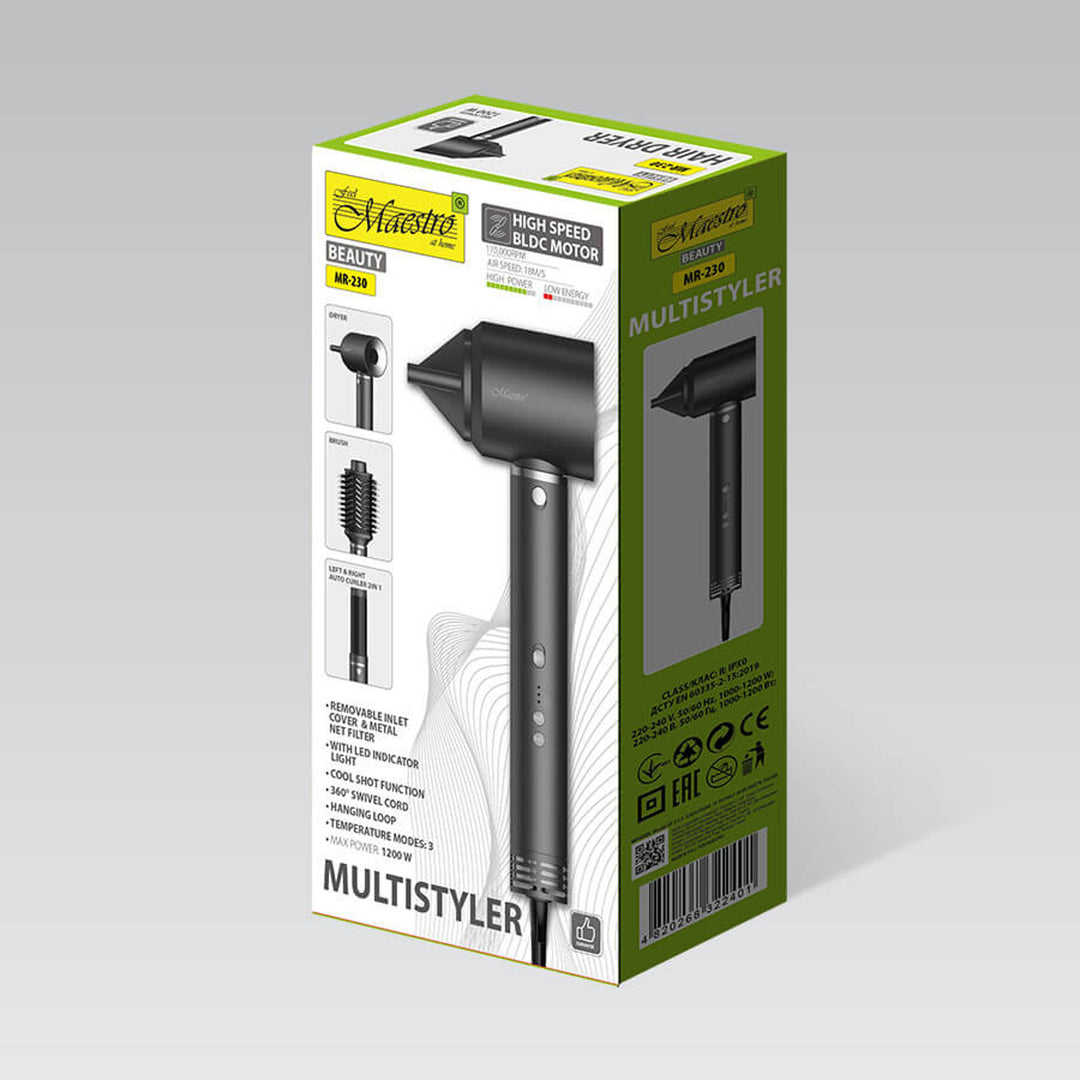 Maestro multistyler/set de cuidado del cabello, secador, secador-cepillo, rizador automático, 1200 W de potencia, 2 ajustes de temperatura + chorro frío, MR-230