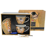 Juego de 2 tazas de porcelana Reina Isabell, motivo El beso de Klimt, cucharillas, 250 ml, W25KL60-2-19000