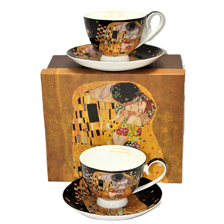 Juego de 2 tazas de porcelana Reina Isabell, motivo El beso de Klimt, 250 ml, W8KL356-22383