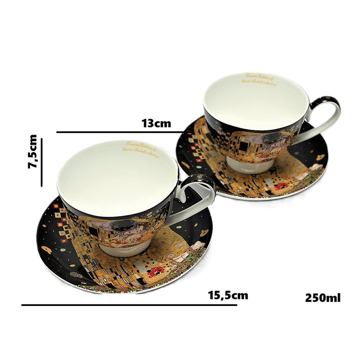 Juego de 2 tazas de porcelana Reina Isabell, motivo El beso de Klimt, 250 ml, W8KL356-22383