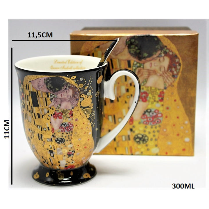 Taza de porcelana Reina Isabel con cuchara, motivo Klimt Kiss, 300ml, W9KL338-09121
