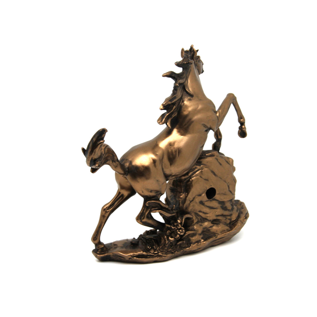 Estatuilla caballo saltando, reloj, decoración bronce, Reina Isabel