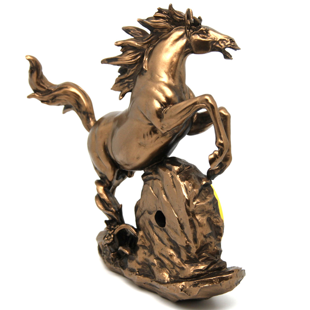 Estatuilla caballo saltando, reloj, decoración bronce, Reina Isabel