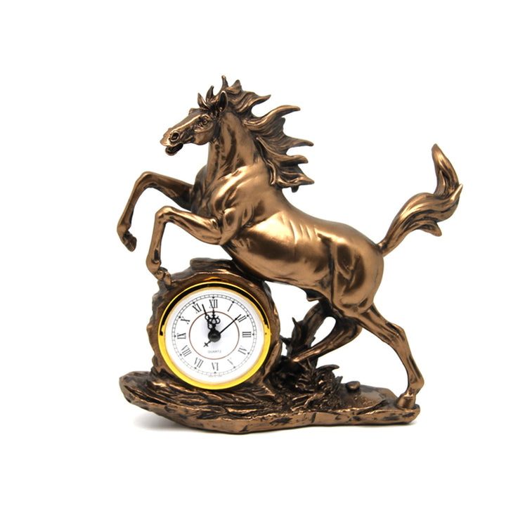 Estatuilla caballo saltando, reloj, decoración bronce, Reina Isabel