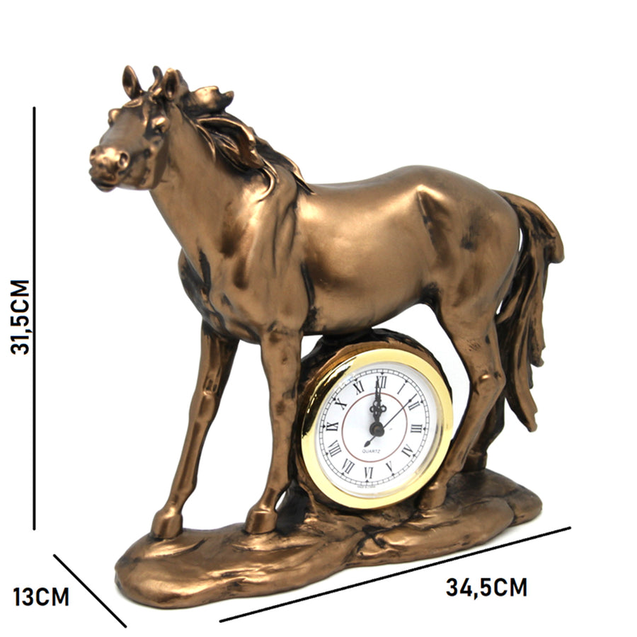 Estatuilla de caballo de pie, reloj, escultura decorativa de bronce, Reina Isabel