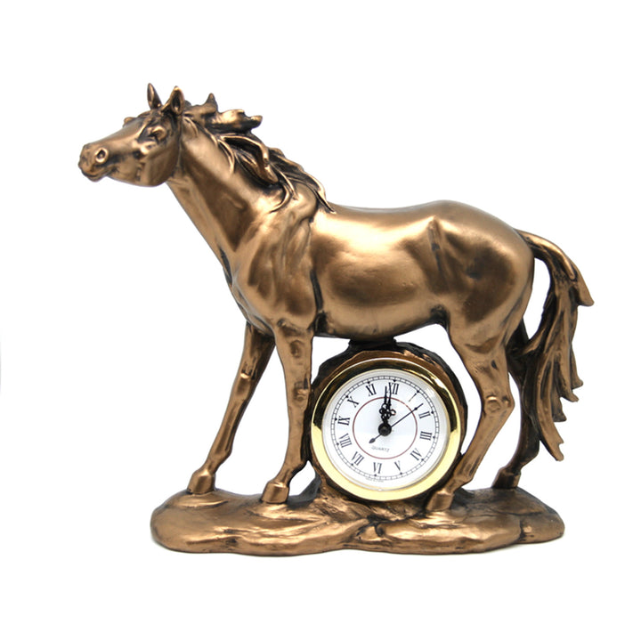 Estatuilla de caballo de pie, reloj, escultura decorativa de bronce, Reina Isabel