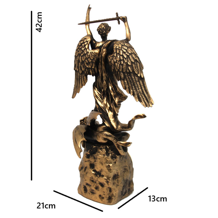 Estatuilla Arcángel Miguel, reloj, escultura religiosa de bronce, Reina Isabel