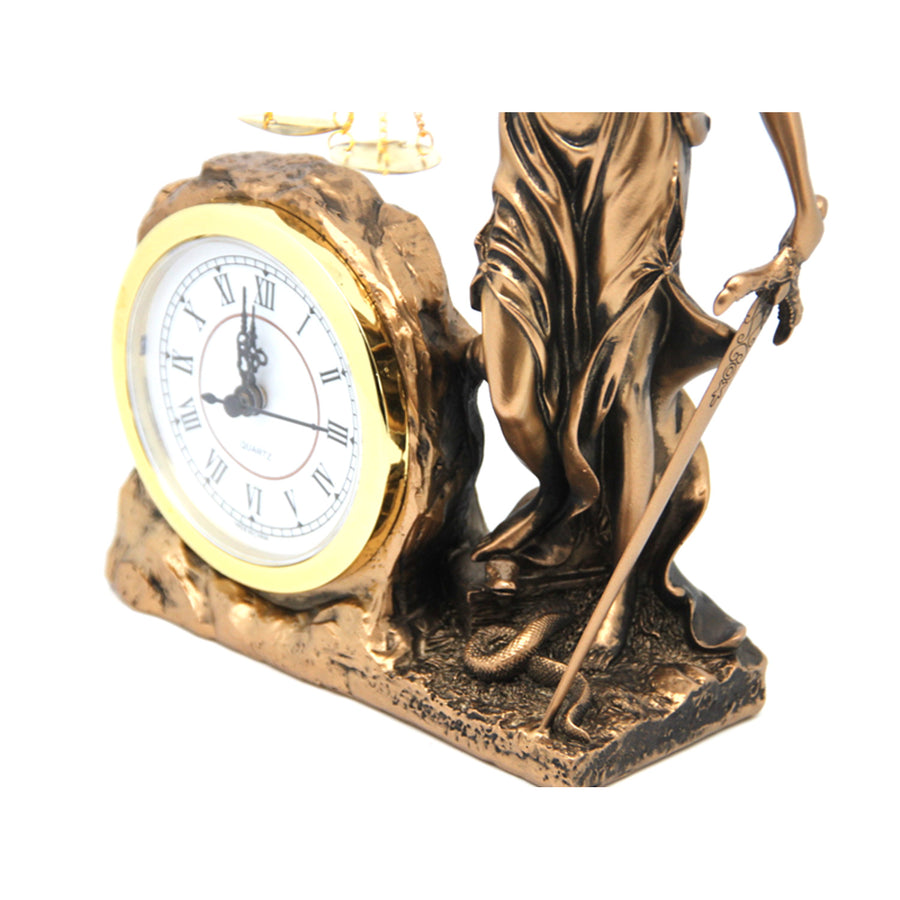 Figurilla de Temida Diosa de la Justicia, reloj, Reina Isabel