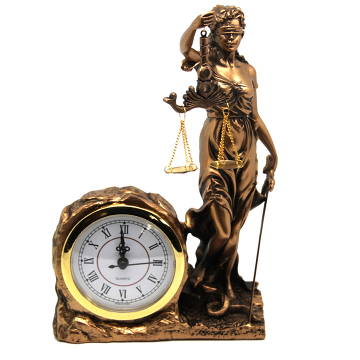 Figurilla de Temida Diosa de la Justicia, reloj, Reina Isabel