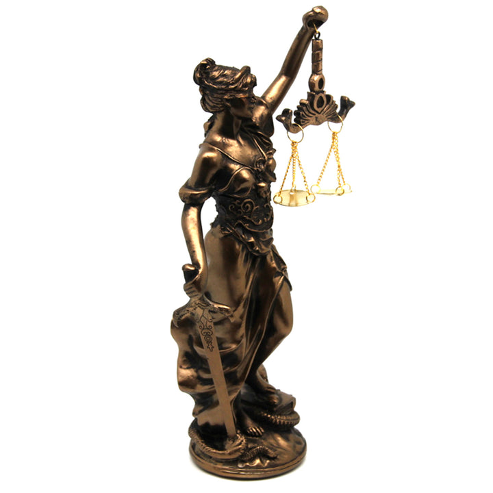 Figurilla de Temida con balanza y espada, escultura legal de bronce, Reina Isabel