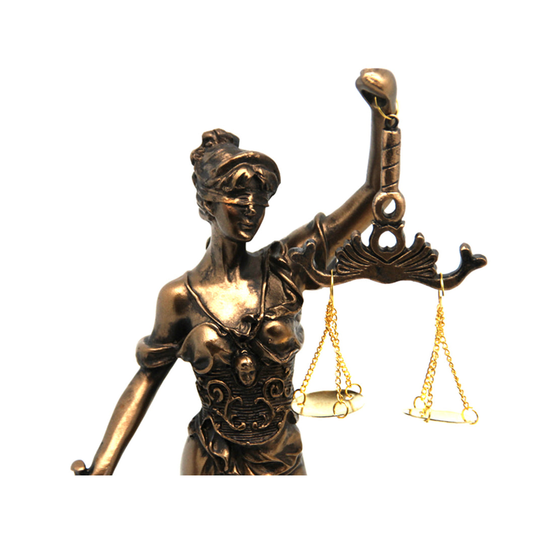 Figurilla de Temida con balanza y espada, escultura legal de bronce, Reina Isabel