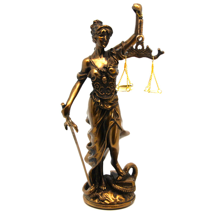 Figurilla de Temida con balanza y espada, escultura legal de bronce, Reina Isabel