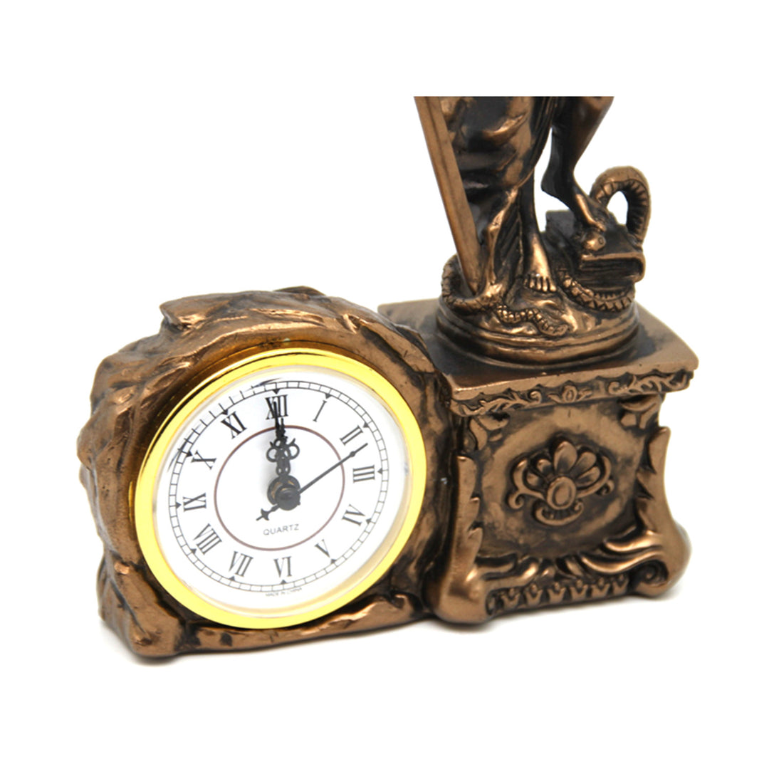 Figurilla de Temis con balanza y espada, reloj, decoración de bronce, Reina Isabel