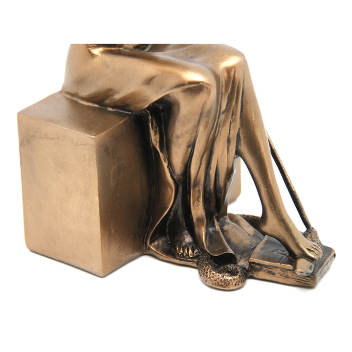 Figurillas de Themis con escamas y espada, apoyalibros, Reina Isabel, 2 piezas