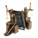 Figurillas de Themis con escamas y espada, apoyalibros, Reina Isabel, 2 piezas