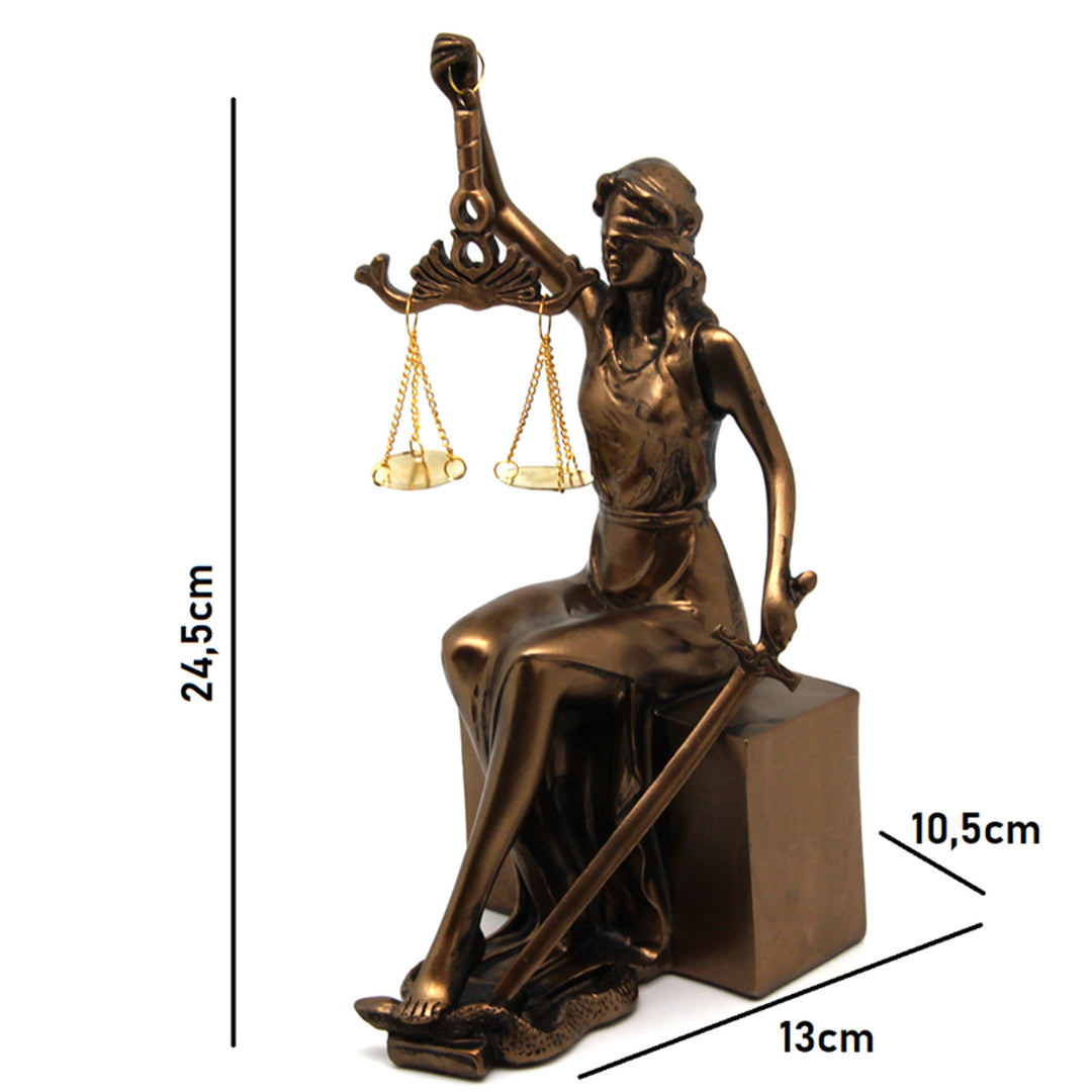 Figurillas de Themis con escamas y espada, apoyalibros, Reina Isabel, 2 piezas